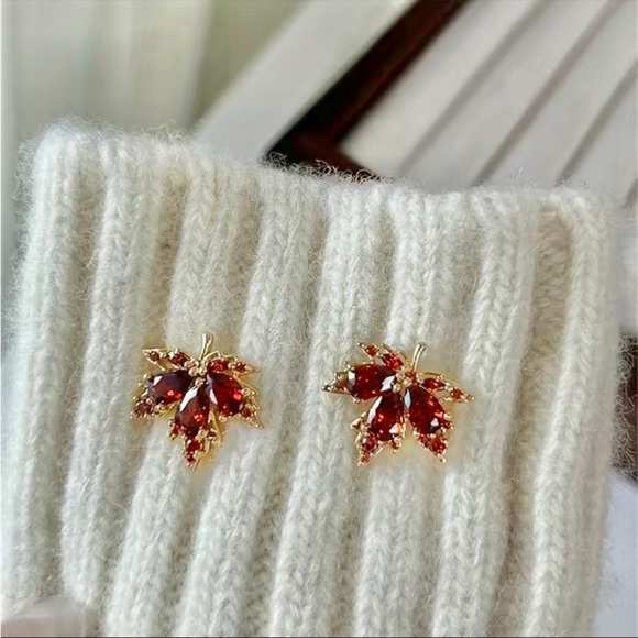 Cubic Zirconia Autumn Leaf Earrings - Picture 5 of 5